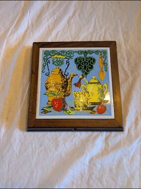 2/30$ Vintage-Style Yellow & Blue Ceramic Kitchen Tile Wall Art